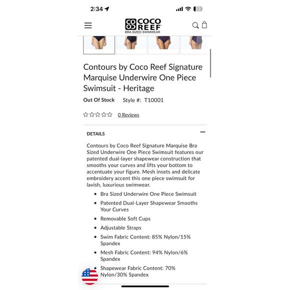 NWT Contours Coco Reef Signature Marquise Underwire One Piece Swim Wmns 10 34C - Picture 10 of 14